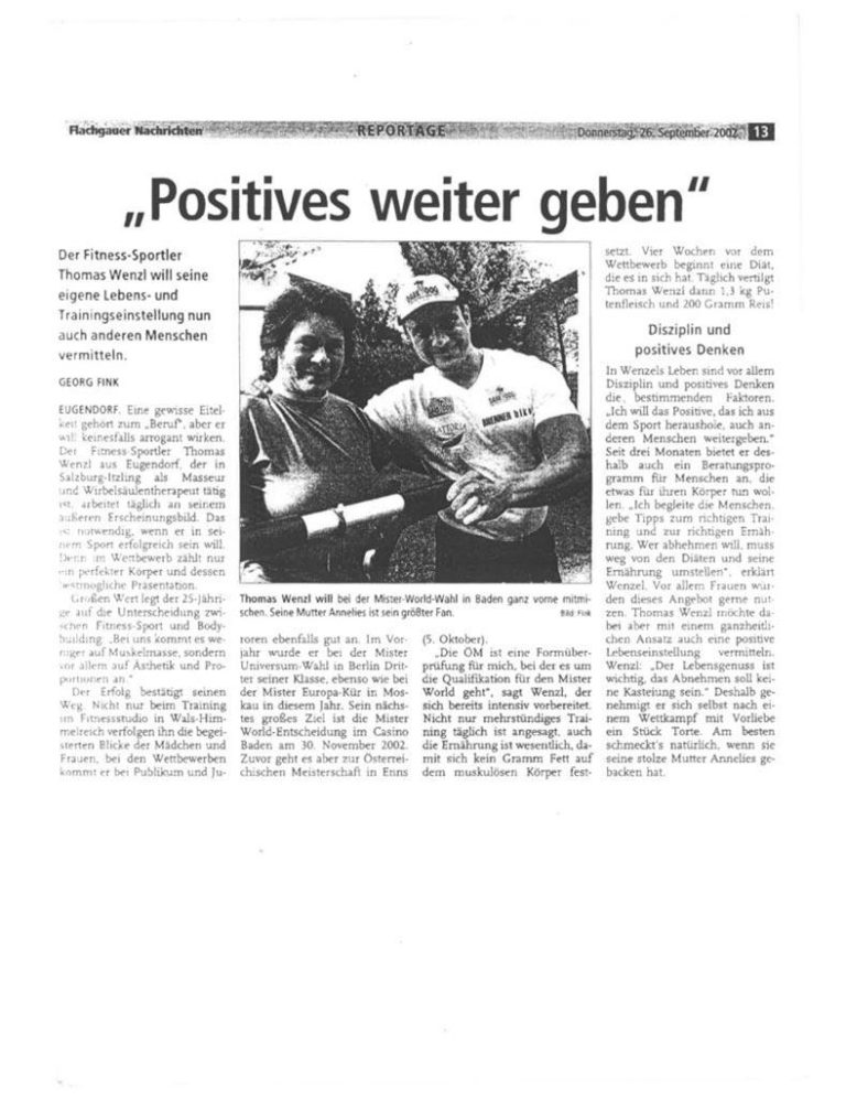 Scanaufnahme eines Zeitungsartikel mit dem Titel: "Positives Weitergeben"
